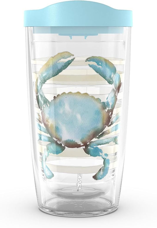 Tervis Sara Berrenson - Atlantica Collection Made in USA Double Walled Insulated Tumbler Travel Cup Keeps Drinks Cold & Hot, 16oz, Crab