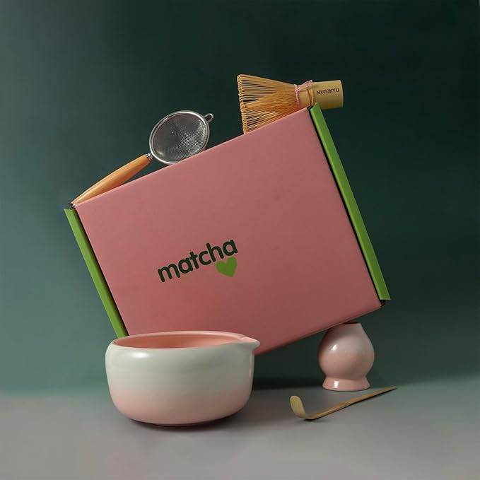 Matcha Set - Ceremonial Matcha Gift Set Includes: Matcha Bowl, Whisk Holder, Bamboo Whisk & Scoop and Stainless Steel Sifter