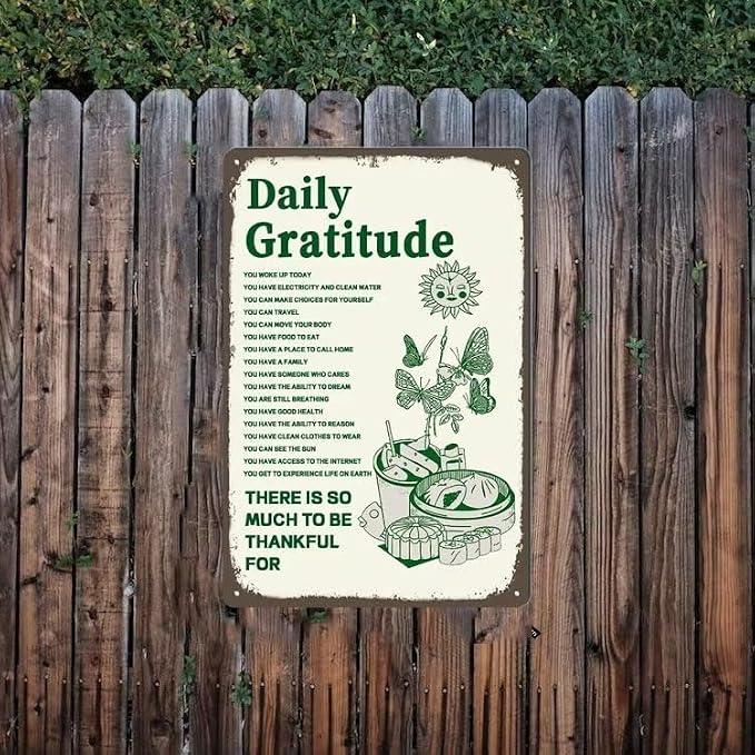 Daily Gratitude Metal Tin Sign 12x8 Inch Positive Decor Inspirational Encouragement Gifts For Men Women Coworker Mom Aunt Teacher Green Boho Home Decor Aesthetic Apartment Coffee Room Office Wall - Image 3