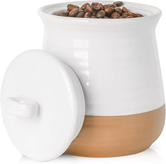 HASENSE Ceramic Food Storage Container, Porcelain Kitchen Canisters with Airtight Lid, 35 OZ Coffee Canisters for Kitchen Counter, Candy Jar for Tea, Sugar, Salt and More, Farmhouse Decor, White