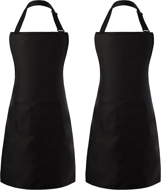 Tosewever 2 Pack Adjustable Bib Apron, Waterdrop Resistant Aprons with 2 Pockets Cooking Kitchen Restaurant Aprons for Women Men Chef, BBQ Drawing Crafting Outdoors (Polyester-Black, 2) by Tosewever