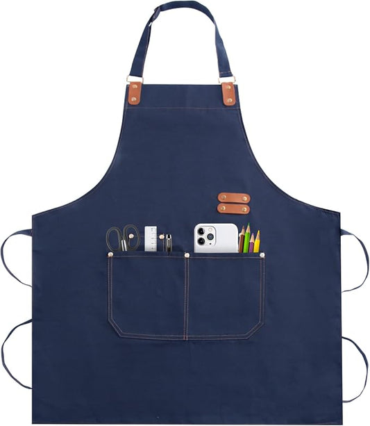 Apron for Men Women, Chef Cotton Apron with Pockets Adjustable Strap | Heavy Duty Kitchen Apron, Oil Resistant, Aprons for Cooking, Baking, BBQ, Grill, Gardening, Woodwork, Hair Stylist by Unknown