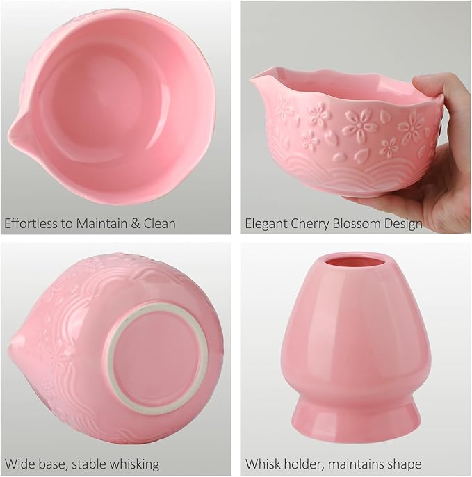 Matcha Whisk Set, 8 Pcs Matcha Kit with Ceramic Japanese Matcha Bowl & Accessories Kit for Traditional Tea Ceremony, Home Use & Gifts for Matcha Lovers (Pink)