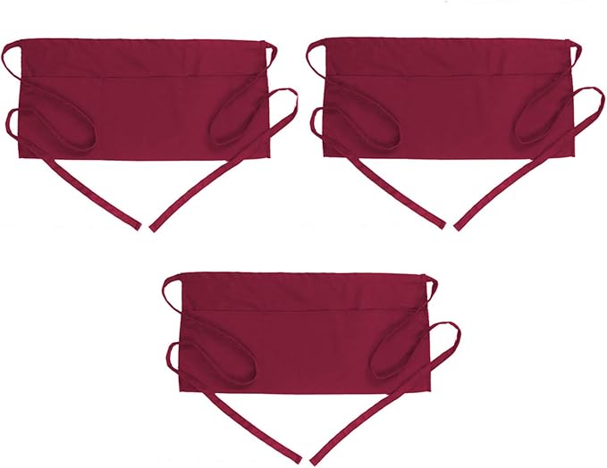 BOHARERS Waist Apron with 3 Pockets 3 Pack - Red Waitress Server Short Apron