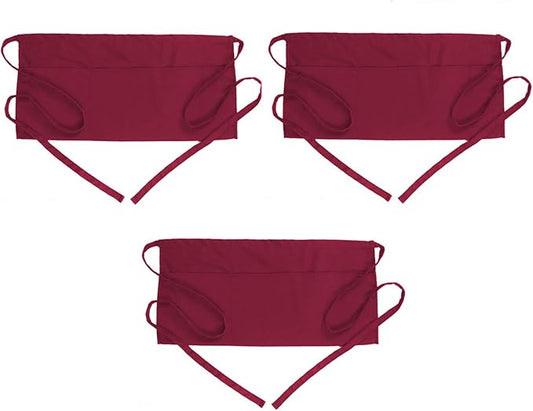 BOHARERS Waist Apron with 3 Pockets 3 Pack - Red Waitress Server Short Apron
