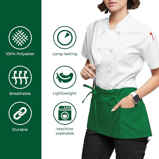Avalon Kitchen Server Aprons with 3 Pockets – 100% Polyester Waist Apron, 24x12 Inch Half Apron, Waitress Apron for Servers - Image 2