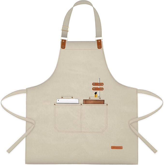 APRONPANDA Chef Apron for Men Women with Pockets Adjustable Strap, Water Repellent Apron for Cooking, Baking by APRONPANDA
