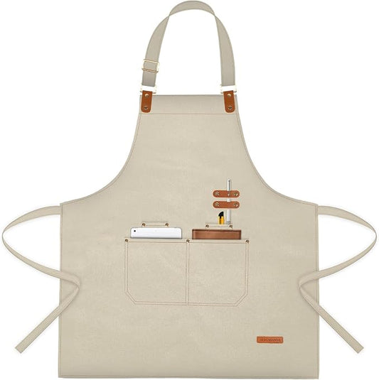 APRONPANDA Chef Apron for Men Women with Pockets Adjustable Strap, Water Repellent Apron for Cooking, Baking by APRONPANDA