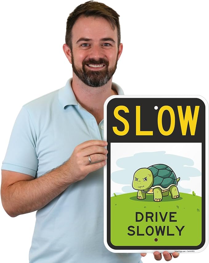 SmartSign Slow Drive Slowly Funny Turtle Sign - 12" x 18", 63 mil Laminated Rustproof Aluminum Metal, Pre-Drilled Holes, For Driveway, Parking Lots, Cafe, Room Decor, Outdoor, Made in USA - Image 2