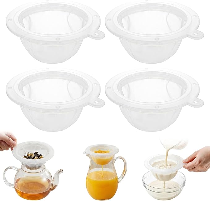 WMKGG 4PCS Fine Mesh Strainer, 5 Inch plastic strainer for Oils, Juice, Wine, Coffee, Milk, Tea, Powder,Nut Milk,Honey(200+100 Mesh)