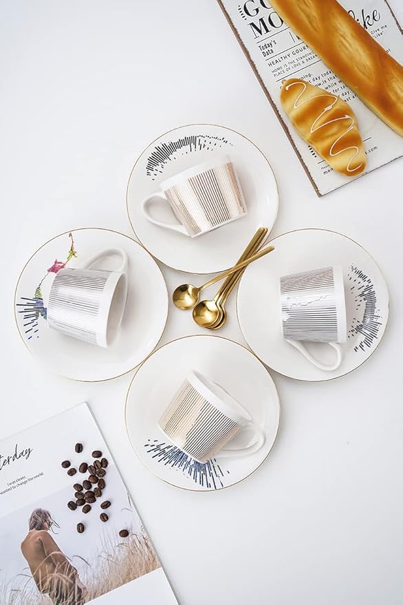 Mirror Cups and Saucers (Lion), Mirror Reflection coffee mug, Reflection Coffee Cup, Tea Cups and Saucers Sets for Women Wedding Party Afternoon Tea