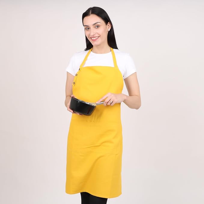 aprons for men women with pockets for cooking kitchen Cotton Apron Unisex Waterdrop Resistant with adjustable aprons 9 Color option 2 pack (GOLD/MUSTARED) - Image 4