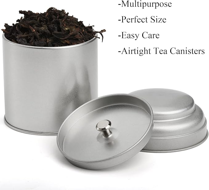 Lawei 9 Pack Tea Tins Canister with Airtight Double Lids, 8 OZ Round Tin Can Box, Small Kitchen Canisters Containers for Storage Tea, Coffee, Sugar, Loose Leaf, Candy, Herbs and Spices, Silver