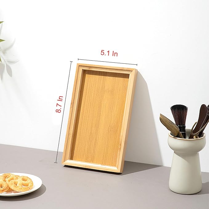 2 Pcs 8.7 Inch x 5.1 Inch Trinket Tray, Bamboo, for Serving Trays Towel Storage Dish Plate Tea Fruit Trays Jewelry Plate Decorative Storage Tray (S)