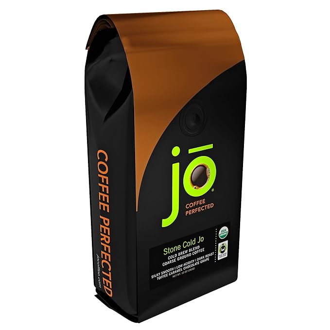 STONE COLD JO: 10 oz, Cold Brew Coffee Blend, Dark Roast, Coarse Ground Organic Coffee, Silky Smooth Low Acidity, Certified Organic, Fair Trade Certified, Great French Press Hot Brew by Jo Coffee®