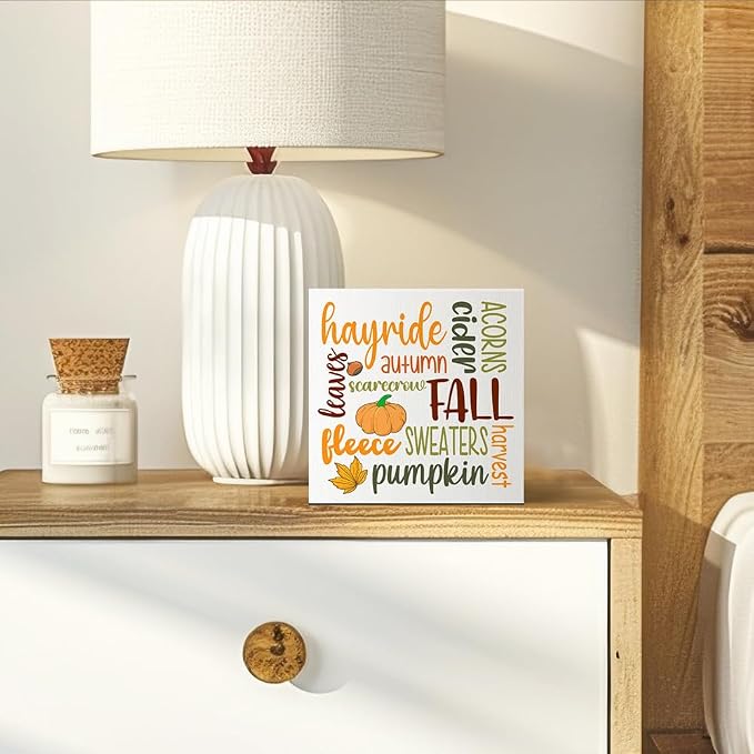 Scarecrow Leaves Cider Pumpkin Wooden Box Sign, Fall Farmhouse Desk Decor, Funny Fall Sign for Bedroom Office, Harvest Thanksgiving Gifts for Women Men Friends Sister Aunt BFF Coworkers - Image 4