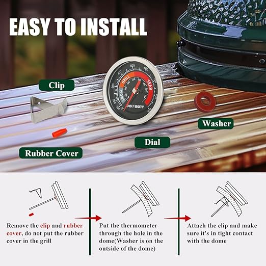 Upgrade Replacement Thermometer for Big Green Egg Grill Parts with 3.3" Large Dial, BGE Temperature Gauge for Big Green Egg Accessories 150-900°F-Waterproof and No-Fog Glass Lens