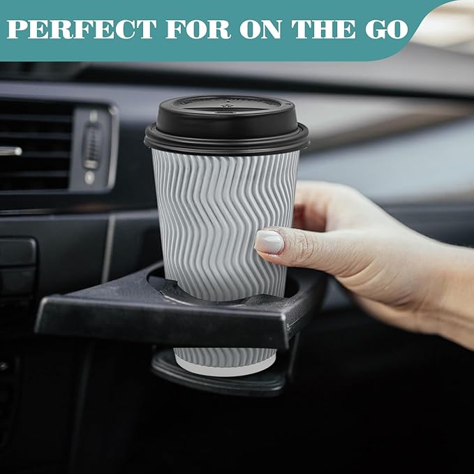 Ginkgo 100 Pack 16 oz Disposable Insulated Coffee Cups With Lids, Double-Walled Ripple To Go Paper Travel Cups for Hot Drinks - Gray