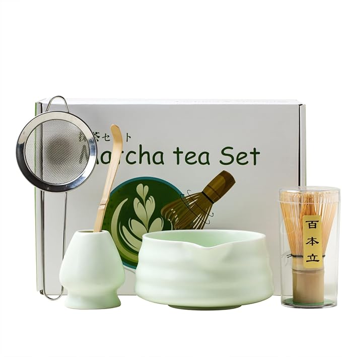 Matcha Set - Match Bowl with Spout and Whisk, 15 OZ, Matcha Scoop | Matcha Whisk Stand (Chasen Holder) - 5pc Perfect Matcha Kit for Matcha Tea Ceremony