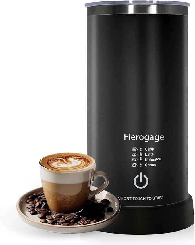 Touch Button Milk Frother and Steamer,Fierogage Electric 4 in 1 Automatic Hot and Cold Foam Maker and Milk Warmer for Latte,Cappuccinos,Macchiato,8.4oz/250ml Black