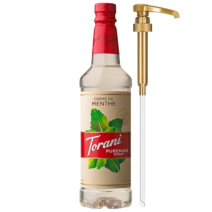Torani Puremade Syrup, Crème de Menthe Flavoring, Perfect for Lattes, Iced Coffees, and Milkshakes, Pump Included, 25.4 Oz
