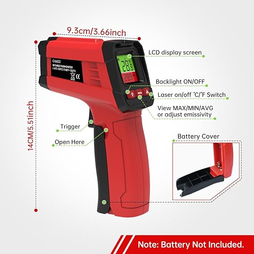 Digital Infrared Thermometer Gun for Cooking,BBQ,Pizza Oven, Infrared Thermometer Laser with Backlight,-58℉~1022℉(-50℃~550℃) Handheld Non Contact Heat Laser Temperature Gun (Not for Human)