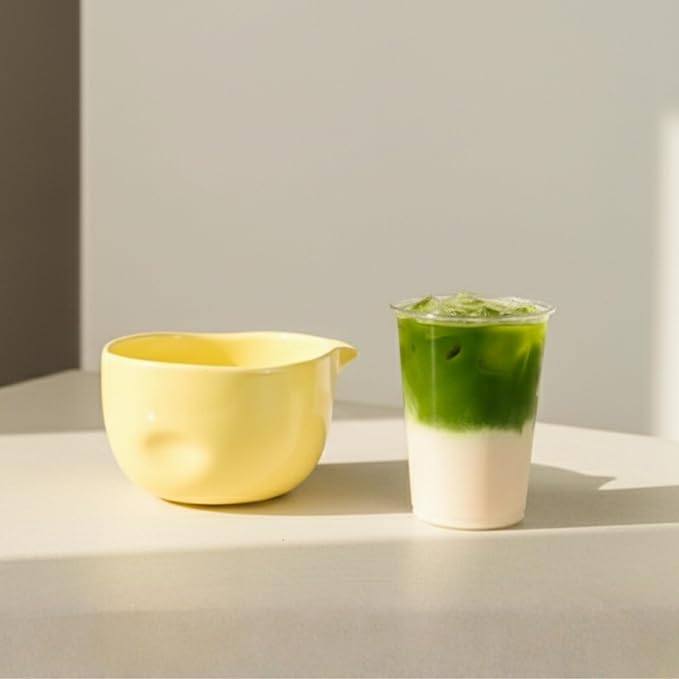 Ceramic Yellow Matcha Bowl | Golden Hour Butter Yellow | Crafted With Grip Indents | Large Size for 1-3 Matcha Servings | 17 oz / 500ml Capacity