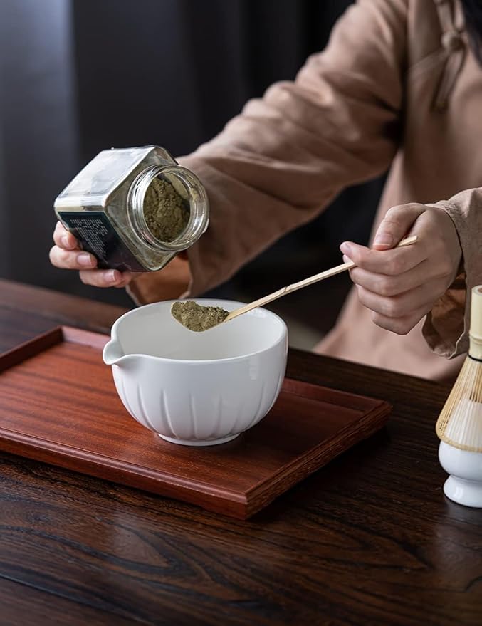 TANG PIN Matcha Set - Match Bowl and Whisk, 15 OZ, Matcha Scoop | Matcha Whisk Stand (Chasen Holder) - 5pc Perfect Matcha Kit for Matcha Tea Ceremony (White)