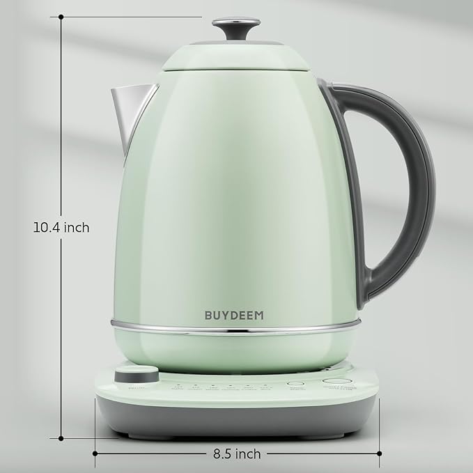 BUYDEEM K740 Electric Kettle with Temperature Control, 12H Keep Warm, Quick Boil, Stainless Steel Hot Water Boiler for Tea Coffee Milk, 1.7L, Cozy Greenish
