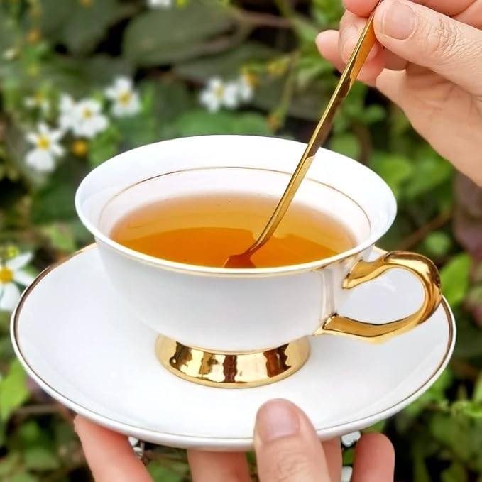 British Coffee Cup with Saucer and Spoon for Latte Americano Cups with Saucer Porcelain Tea Cups, Cups and Saucers with Gold platted rims and Handles
