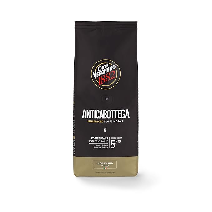 Caffe Vergnano 1882 Antica Bottega Whole Bean Arabica Medium Roast Espresso, 1.1 lbs Bag - Italian Coffee Beans with notes of Chocolate, Nuts & Caramel, Intensity 5/10-500g Bag