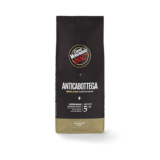 Caffe Vergnano 1882 Antica Bottega Whole Bean Arabica Medium Roast Espresso, 1.1 lbs Bag - Italian Coffee Beans with notes of Chocolate, Nuts & Caramel, Intensity 5/10-500g Bag