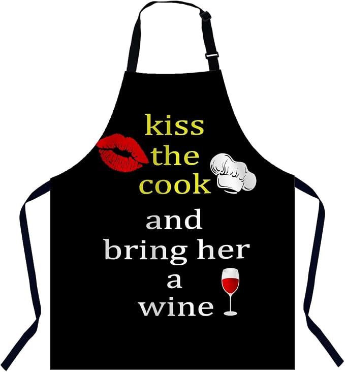 Kiss the Cook and Bring Her a Wine Waterproof Apron Kitchen Chef Aprons Bibs for Grooming Cooking Baking Painting Gardening by Unknown
