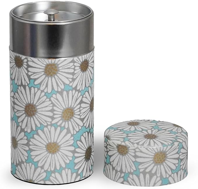 Kyoto Floral Tin Tea Canister - 7 oz Traditional Japanese Yuzen Paper Design, Airtight Storage for Fresh Tea Leaves, Ideal for Tea Ceremony Accessories Collection (Light Blue)