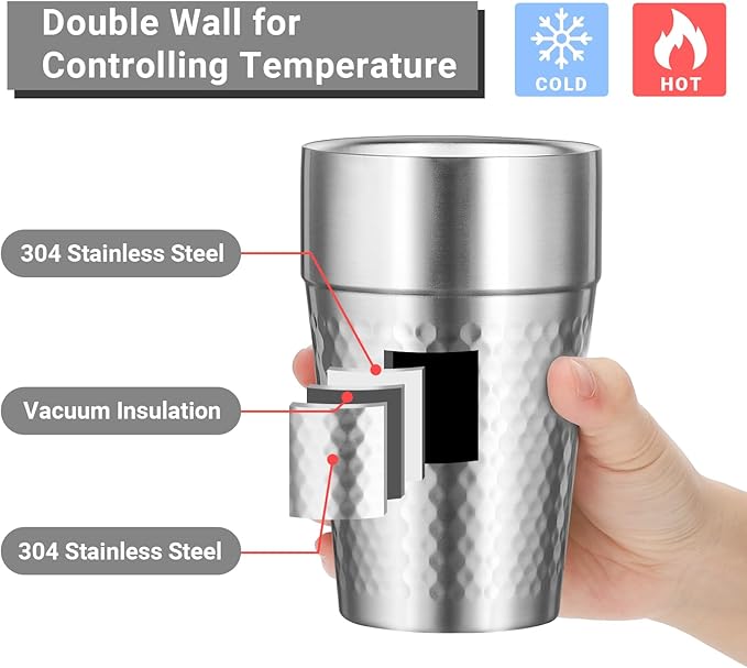 Stainless Steel Double Wall Cup, 16 oz Insulated Tumbler, 8 Pack Unbreakable Stackable Water Tumblers Insulated Metal Cup Premium Drinking Glasses for Travel Camping Home Outdoor