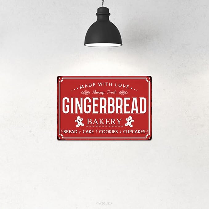 Christmas Signs Home Decor Vintage Art Poster Metal Hanging Plaque Kitchen Cafe Bar Farmhouse Porch Yard Outdoor Indoor Decorations Funny Xmas Gift 8X12 Inch (Gingerbread Bakery Red Sign) - Image 4