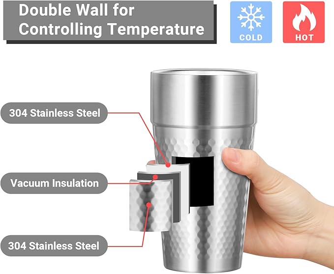 Stainless Cups, 19 oz Double Wall Insulated Tumbler, 4 Pack Unbreakable Stackable Water Tumblers Insulated Metal Cup Premium Drinking Glasses for Travel Camping Home Outdoor Office