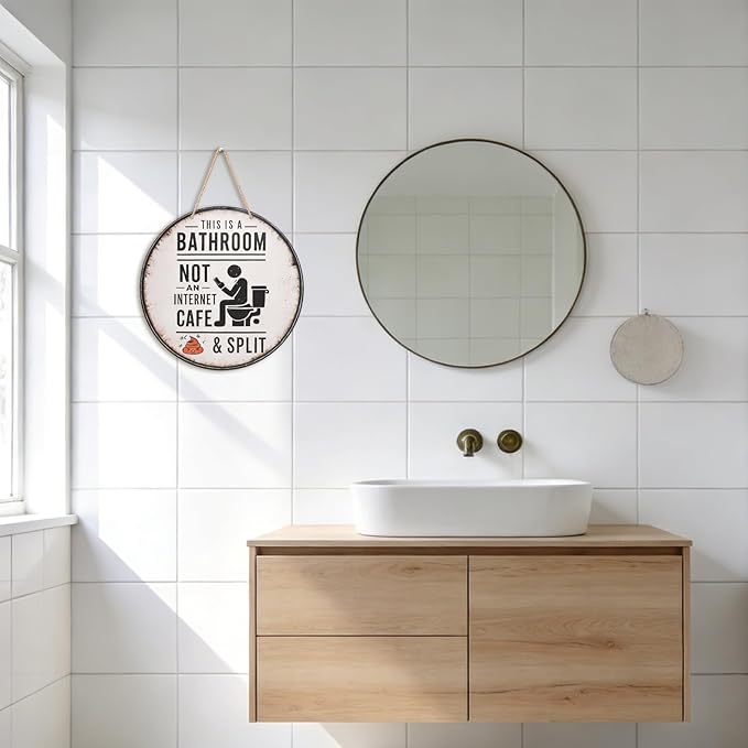 Funny Bathroom Signs, Wooden Bathroom Wall Art Decor, Vintage Farmhouse Restroom Wall Pictures For Home