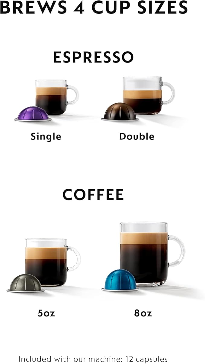 Nespresso VertuoPlus Deluxe Coffee and Espresso Machine Bundle with Aeroccino Milk Frother by De'Longhi, Black