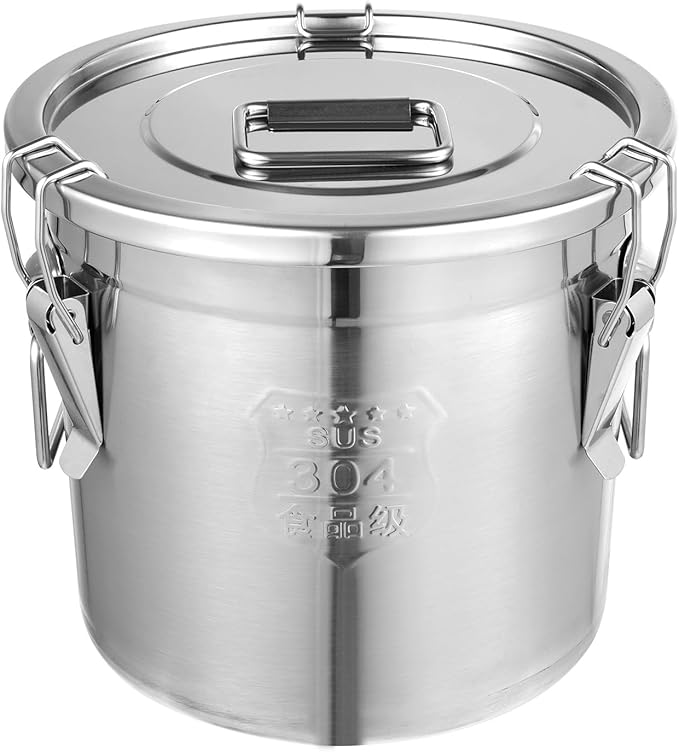 304 Stainless Steel Airtight Canister for Kitchen, 3.2Gal Canisters Container with Lids and Sturdy Locking Clamp, Bucket Food Storage Containers Airtight for Flour Coffee Bean Tea (Silver-12L)