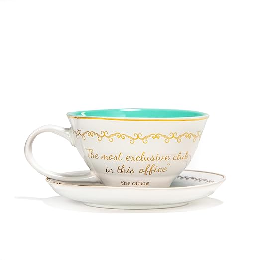Silver Buffalo The Office Finer Things Club Tea Gold Foil Boxed Ceramic Teacup and Saucer, 12 Ounces