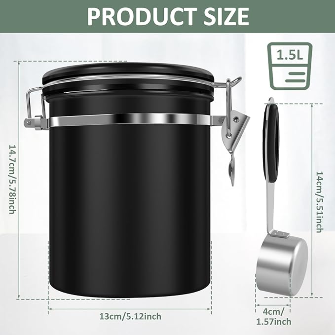 3PCS Coffee Storage Canister 1.5L 51OZ Double Airtight Coffee Beans Container with Date Locator 304 Stainless Steel Kitchen Food Storage Container with Spoon for Tea Sugar
