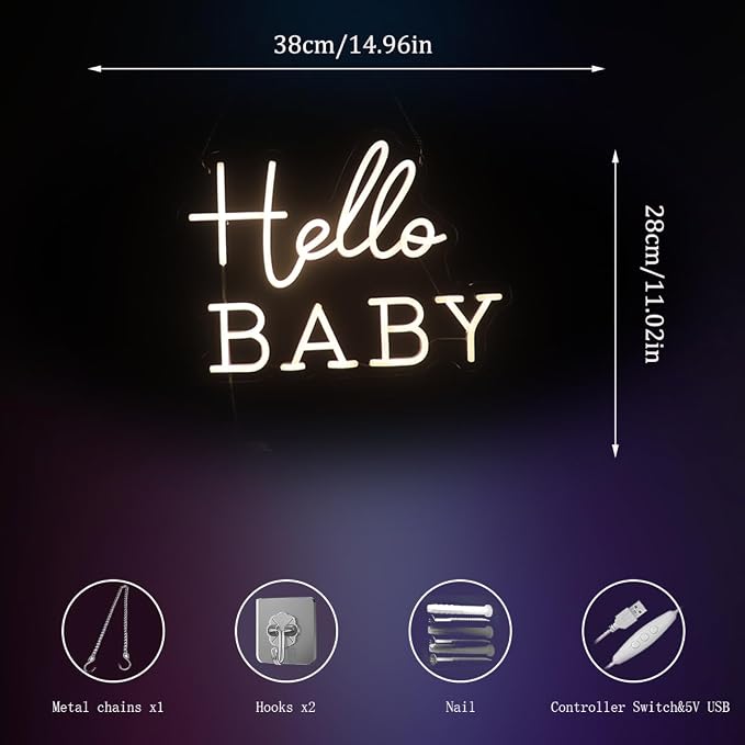 Hello Baby Neon Signs Led Gender Reveal Party Welcome Decorations Neon Letters Signs Pregnancy Announcement Party Supplies Baby Shower Yard Signs(warm white) - Image 8
