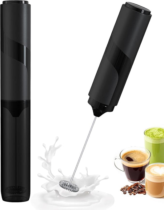 Handheld Milk Frother with Cover, Battery Powered Portable Drink Mixer (2AA Not Included) - Electric Frother Wand for Coffee, Latte, Matcha, Cappuccino & Hot Chocolate