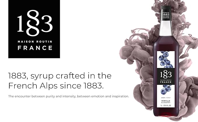 1883 Blueberry Syrup for Drinks, Made in France, 1 Liter Plastic Bottle