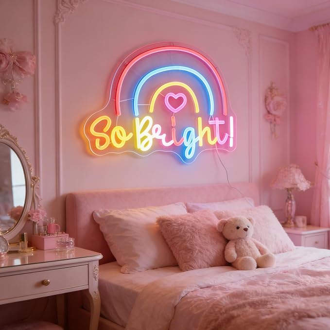 "So Bright!" Rainbow Light - Joyful & Vibrant LED Wall Art for Nursery, Playroom, Kids Room or LGBTQ+ Pride Decor, Dimmable USB, Cheerful Uplifting Gift for Celebrating Love & Color - Image 3