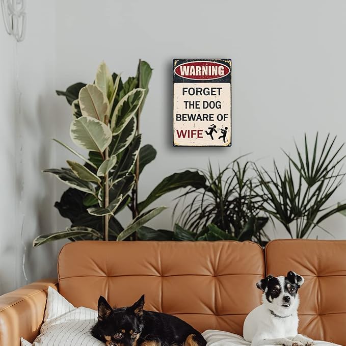 Funny Metal Garage Signs For Men Room Decor Little Man Cave Sign Vintage Bar Home Pub Office Wall Decorations, Forget The Dog Beware Of Wife Tin Signs 8x12Inch - Image 2