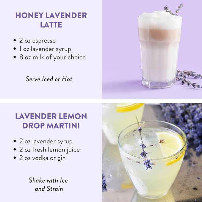 Spring Syrup Bundle - Lavender Simple Syrup and Vanilla Simple Syrup for Coffee, Cocktails, Matcha - Sweetened with real Honey and Agave Nectar - Infused with Real Spices - 13.5 oz (2 Pack)