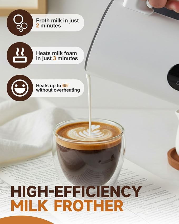 Electric Milk Frother, 4-in-1 Automatic Milk Steamer & Foamer 11.8oz/350ml, Automatic Hot and Cold Foam Maker and Milk Warmer for Latte, Cappuccino, Matcha, Hot Chocolate (White)
