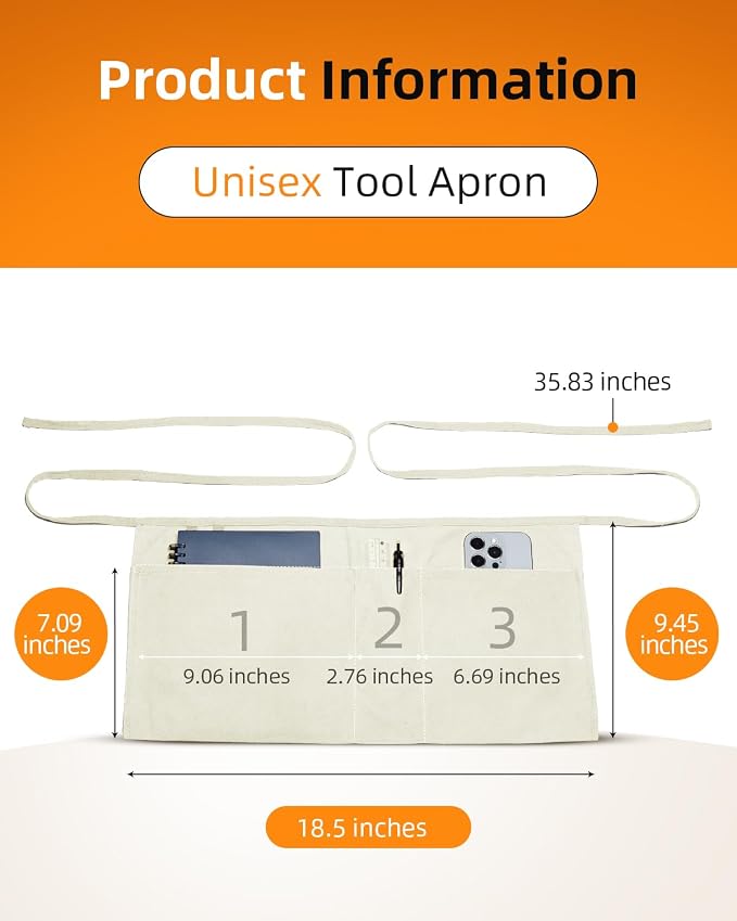 Canvas Work Waist Apron with 3 Pocket - Image 3